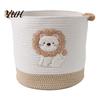 Foldable Sundries Holder Large Cotton Woven Storage Basket, Cartoon Embroidery Toy Organizer Bin, Soft Fabric Container Capacity with Reinforced