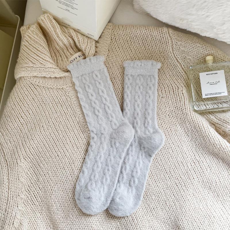 Damskie Jesienno-Zimowe Dodaj Aksamit Grube Ciepłe Retro Skręcane Kolorowe Skarpetki Rurki do Spania