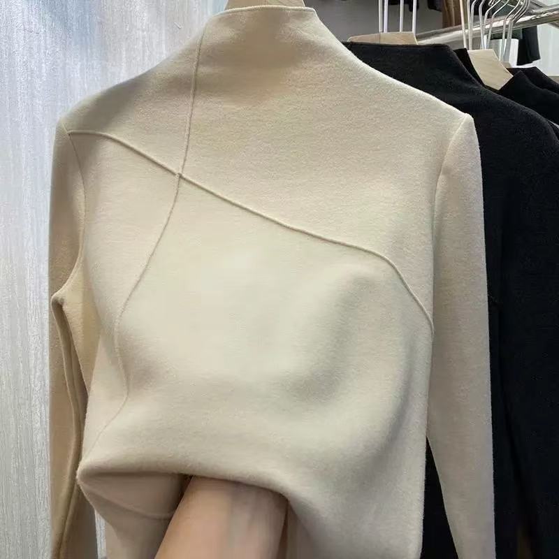 Women's Half-High Collar German Velvet Long-Sleeve T-Shirt for Autumn/Winter