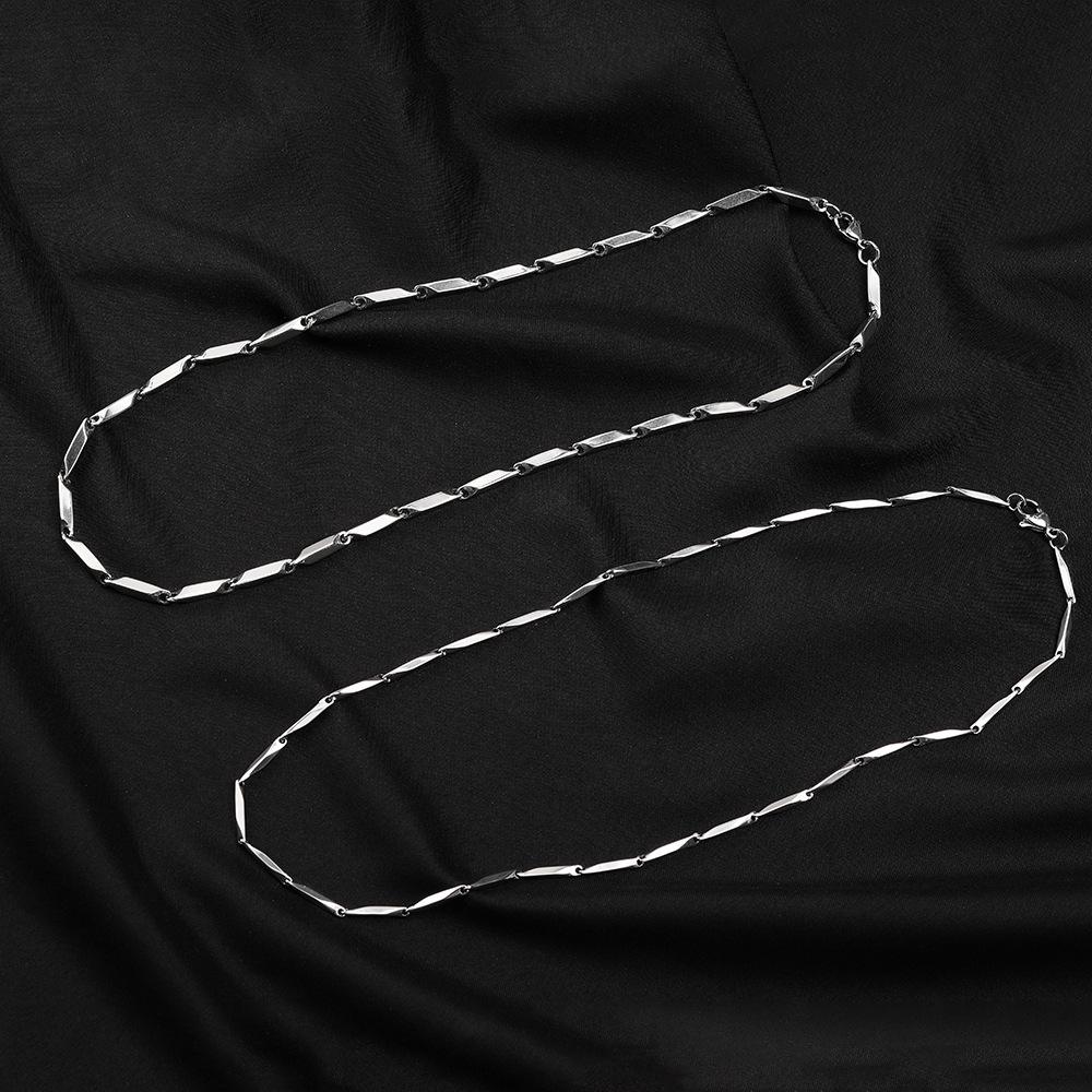 Korean Stainless Steel Melon Seed Necklace: Men's Bevel Diamond Titanium Steel, 3D Design, Various Sizes