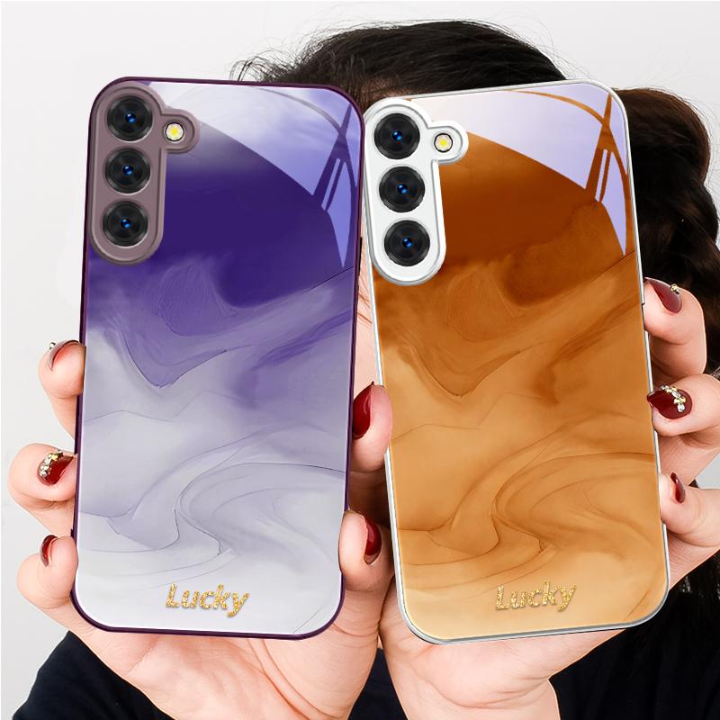 Ink wash connotation blue For Samsung S26 S22 S8 9 10 S20 Ultra S21 Pro S22 Plus S23 FE S24 Ultra S25 Edge S24+ Glass Phone Case