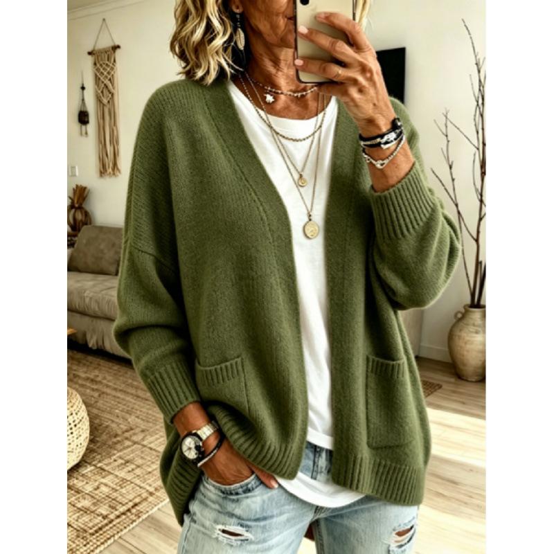 European and American Women's Solid Color Sweater Coat: Loose, Cozy Cardigan for Autumn/Winter