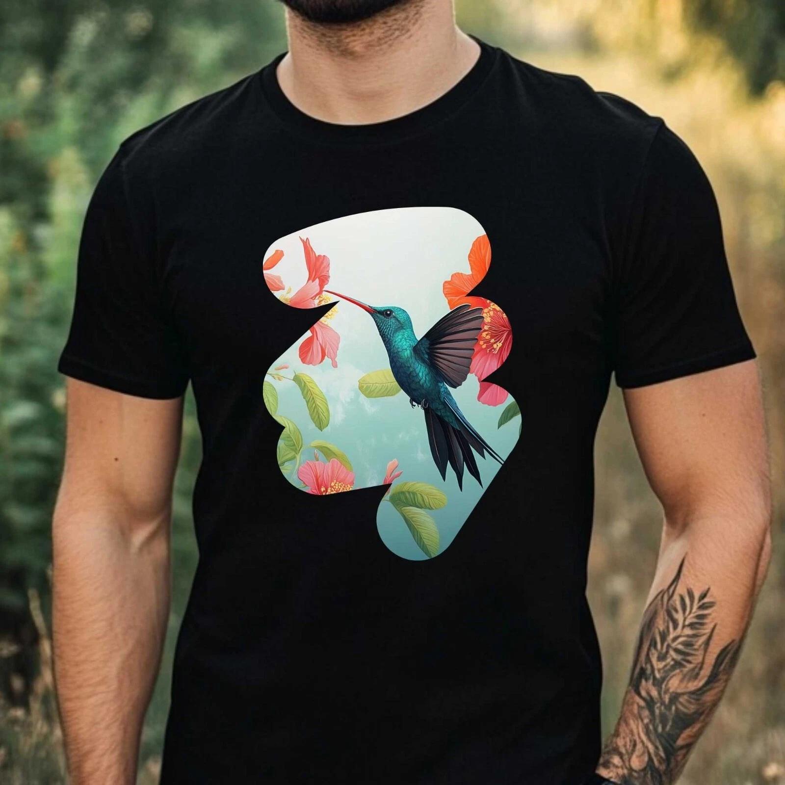 T-Shirt Herren Kolibri Illustration Motiv Baumwolle Größe XS bis 5XL XS