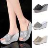 Women Summer Casual High Heel Wedge Skid Slippers Bling Flip Flops Shoes