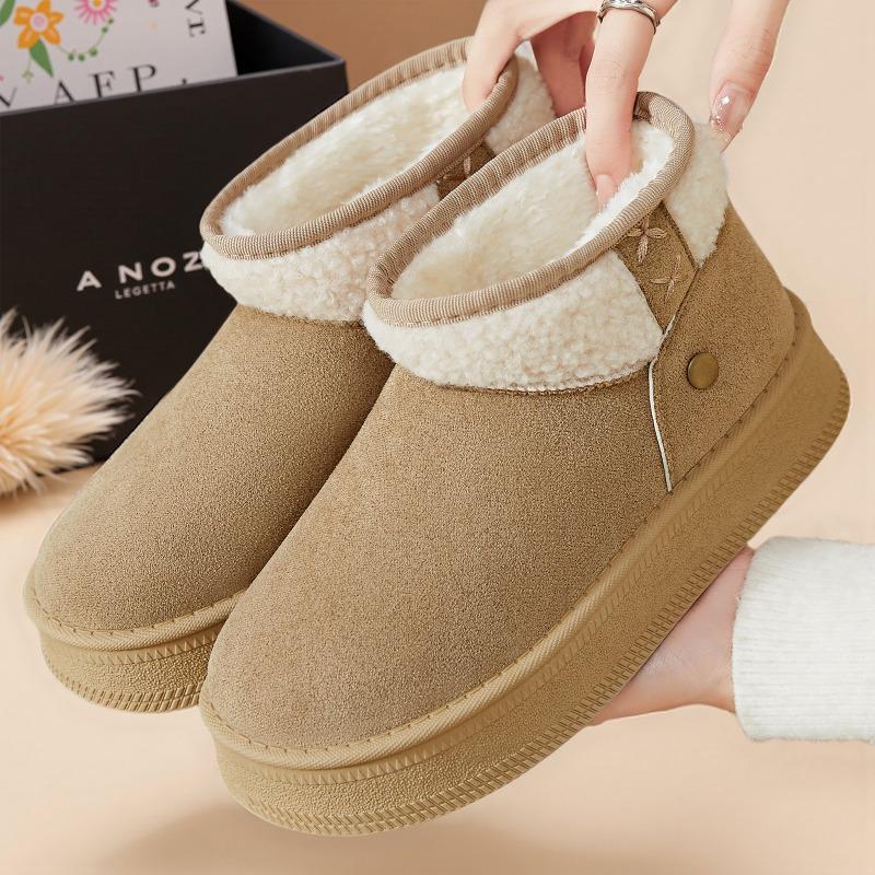 Shoes Women's Snow Boots Cotton Shoes Fleece Thickened Cotton Boots One Pedal Medium Boots Thick Sole Height Women's Boots