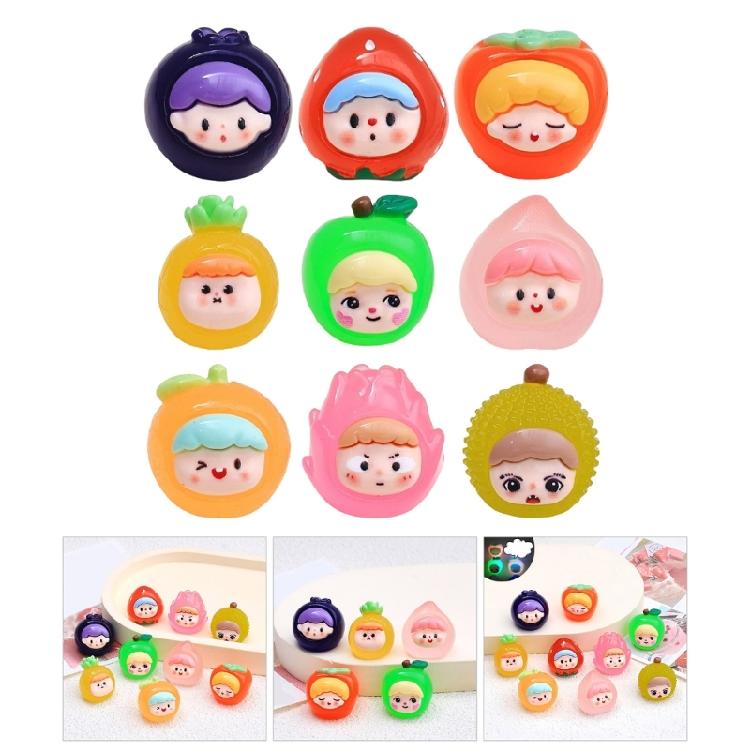 Set of 9 Fruit Girl Resin Charm Set Phone Charm Attachments Unique Glowing Jewelry Pendant Suitable for Decorating Use