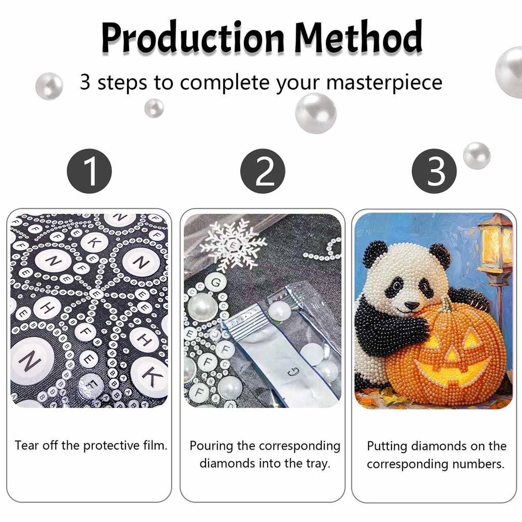 Halloween Pearl Painting Handmade Diy Art Panda Pumpkin Lantern Pearl Home Decoration Painting