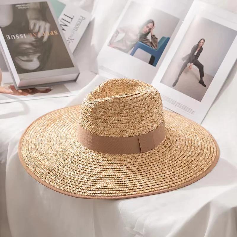 

New 2025 Belt Strap Straw Sun Hat For Women Fashion Vacation Beach UV Hats Summer Wide Brim Travel Panama Hats Outdoor sale