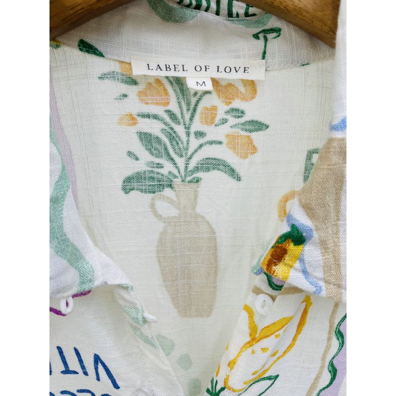 Australian Label of Love Fruit Fermentation Artistic Sense Niche Graffiti Print Cotton and Linen Shirts Mid-Length