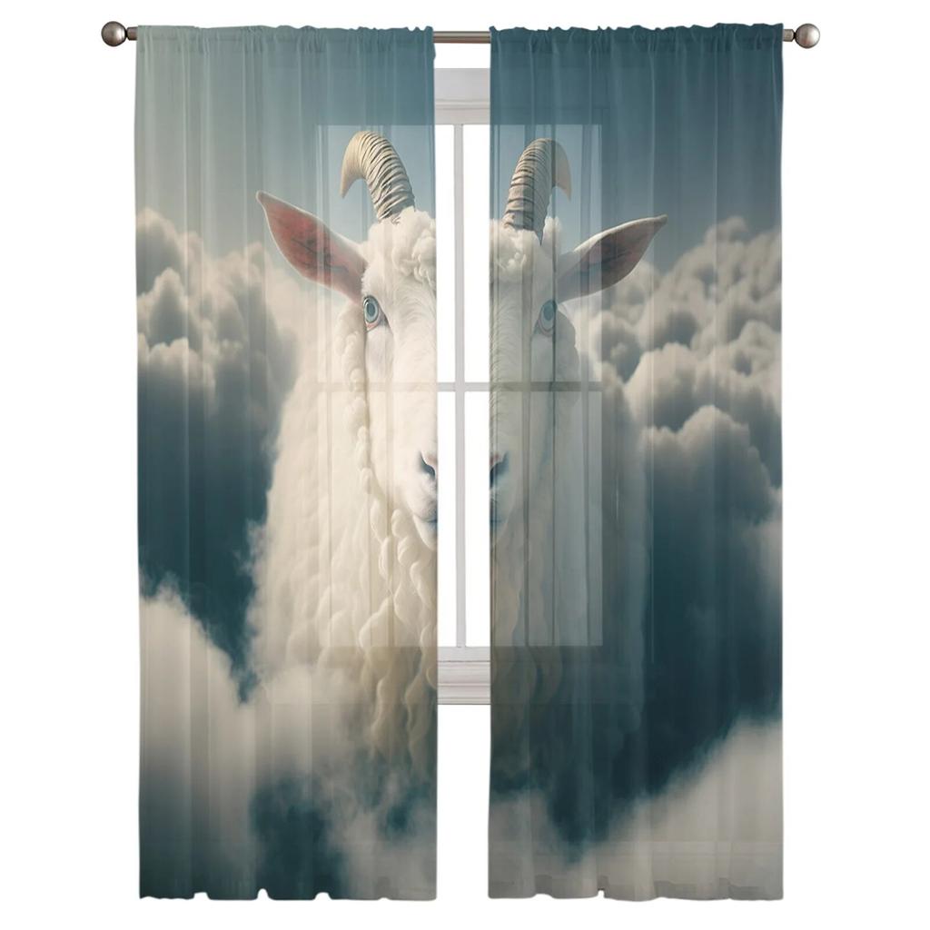 Owce Niebo Białe Chmury Przezroczyste Zasłony do Salonu Sypialni Pokoju Dziecięcego Tiulowe Dekoracje Okienne Draperie