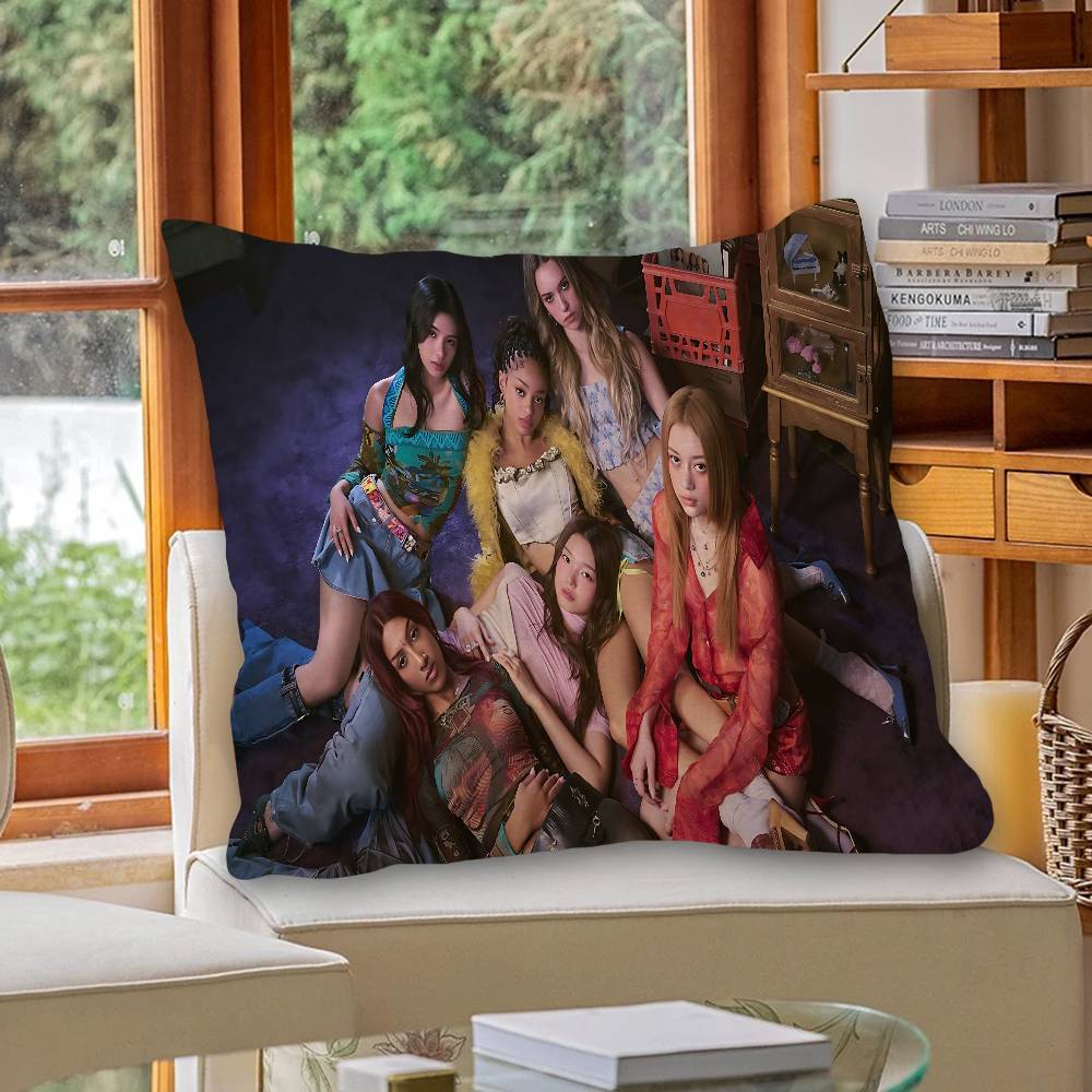 Korea Kpop Band K-Katseye Cushion Cover Polyester Sofa Cushions Decorative Throw Pillows Home Decoration Pillowcover