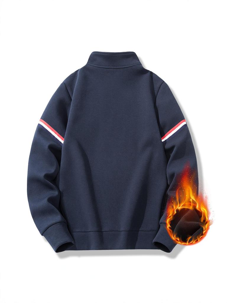 Męska bluza z kapturem w stylu retro, z zamkiem do połowy, z pluszem, gruba, nowość na 2024, luźny krój, kołnierz stojący, idealna na wiosnę, jesień, zimę.