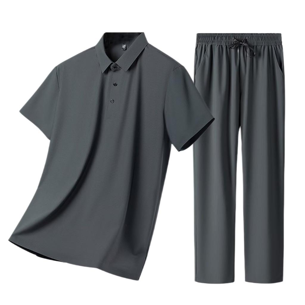 Yucahype Summer Lightweight Polo Short Collared Breathable Stretch Cool To the Casual Office Sizes and 50s Men's Set, Shirt, Sleeves, Pants, Fabric,
