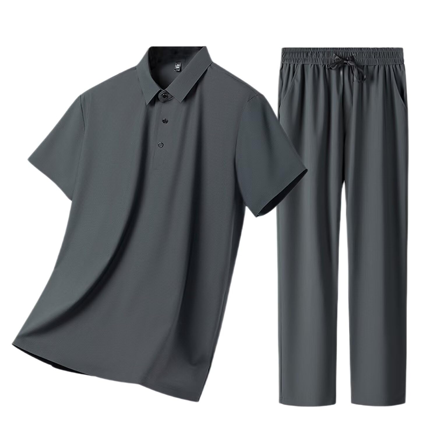 

Yucahype Летнее легкое поло с коротким рукавом, с воротником, дышащее, тянущееся, прохладное, для повседневного офиса, размеры и комплект для мужчин 50-х, рубашка, рукава, брюки, ткань, серый