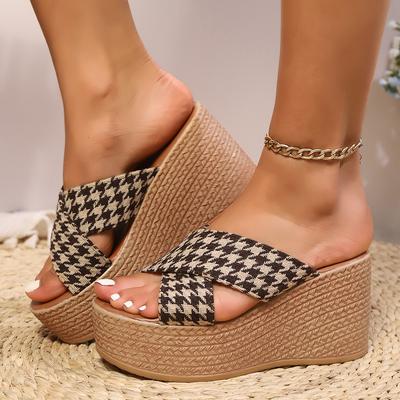Pantofole con Plateau Chunky a Quadretti Moda Donna Sandali con Zeppa e Cinturino Incrociato Donna Estate 2025 Ciabatte da Spiaggia con Suola Spessa