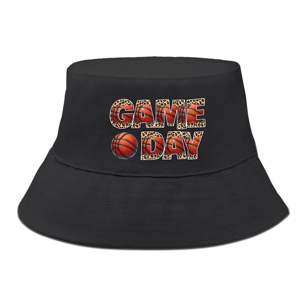 GAME DAY" Basketball-Print Fischerhut , Sonnenhut Bonbonfarbe Wendbar Strand- Angelhut