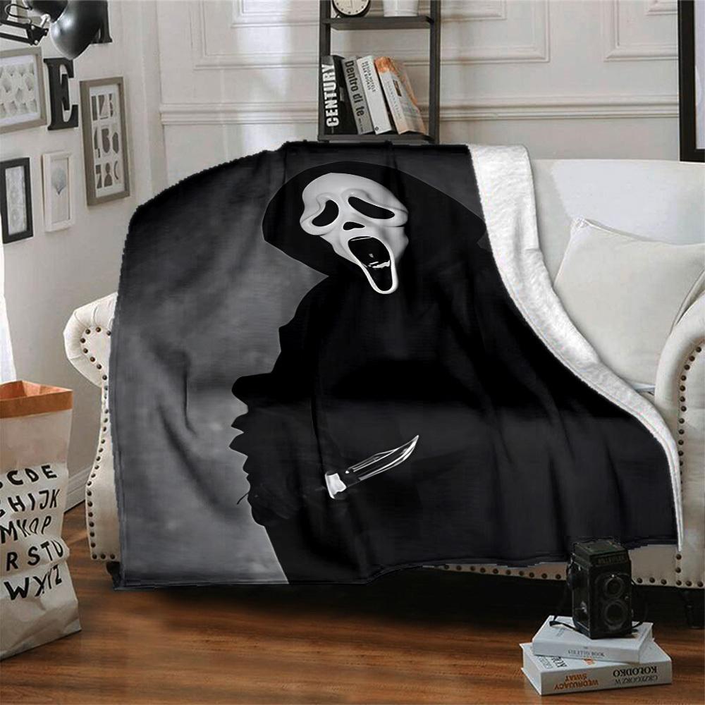 1pc Ghostface Mask Blanket Lightweight Flannel Blanket Throw Blanket For Sofa, Bed, Travel, Camping, Livingroom, Office, Couch