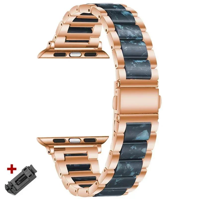 Stainless Steel+Resin Band for Apple Watch 10 42mm 46 Ultra 2 49mm Women Bracelet for IWatch 9 8 7 6 5 4 se 40mm 38mm 41 45 44mm