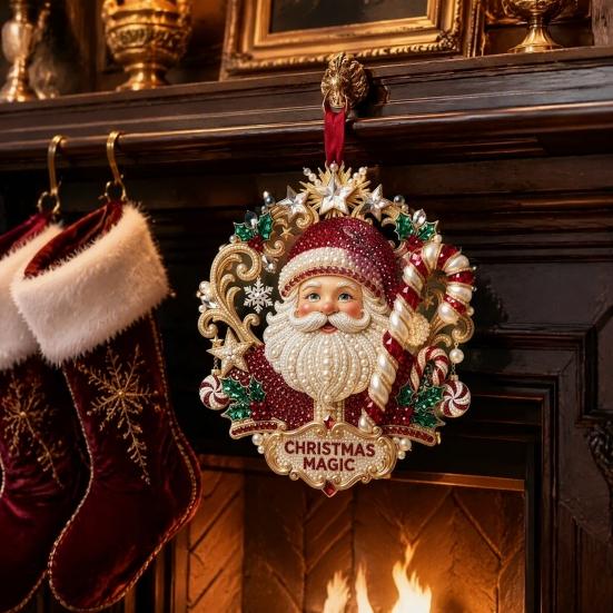 Festive Home Accents Cute Santa Christmas Ornaments, 2D Flat Acrylic Claus Hanging Durable Festival Ornaments Decoration for Holiday Tree, Indoor,
