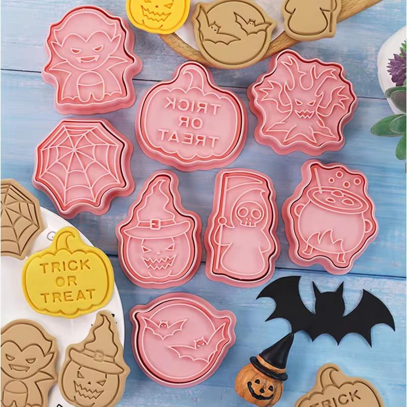 8Pcs/set Halloween Cookie Cutters Pumpkin Ghost Witch Biscuit Mold Cookie Stamps Baking Mold DIY Kitchen Baking Tools
