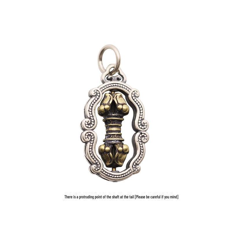 Rotatable Matte Copper Vajra Pendant with Six-Word Mantra and Braided Rope Bead Accessories