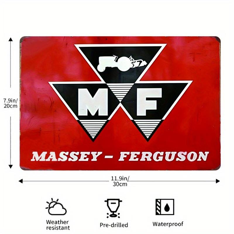 Vintage kovový nástěnný umělecký znak Massey-Ferguson - Retro červeno-černý design traktoru - Rustikální dekorace pro pánský koutek, bar, garáž nebo farmu