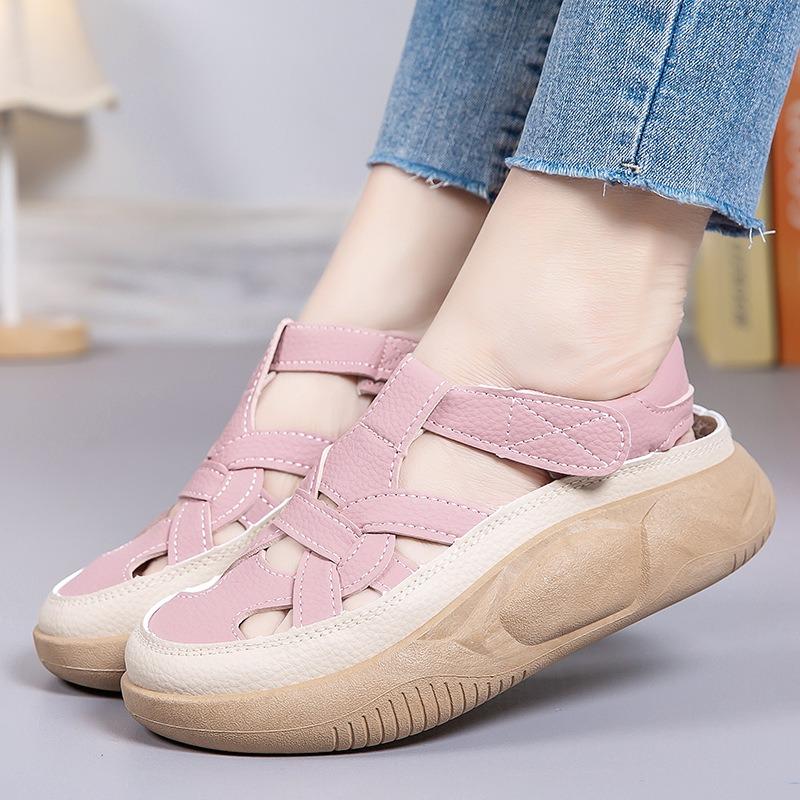 Summer Popular Velcro Women's Thick Bottom Sandals with Hollow Soft Bottom White Shoes Breathable Sports Leisure Shoes for Women