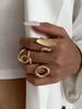 3pcs Retro Punk Exaggerated Asymmetrical Ring Set for Women Fashion Minimalist Geometric Hollow Round Unique Design Ring Jewelry