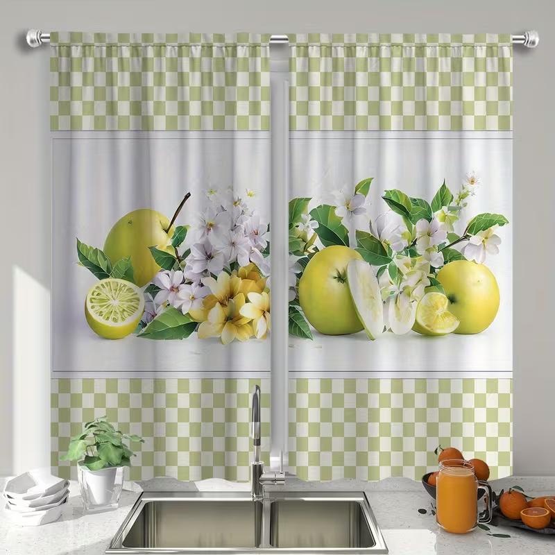 

2 Pcs Kitchen fruits print curtains suitable for bedroom living room kitchen decoration home decoration window decoration 100*130 HOOK 1pcs