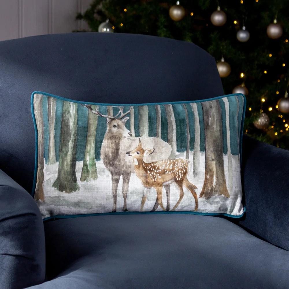 Evans Lichfield Stag Scene Christmas Cushion Cover