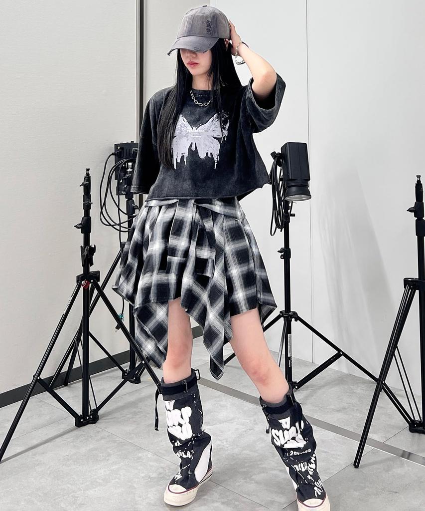 WEGO Figments Faux Sleeve Irregular Hem Size Black Skirt, Streetwear, Women's, F,