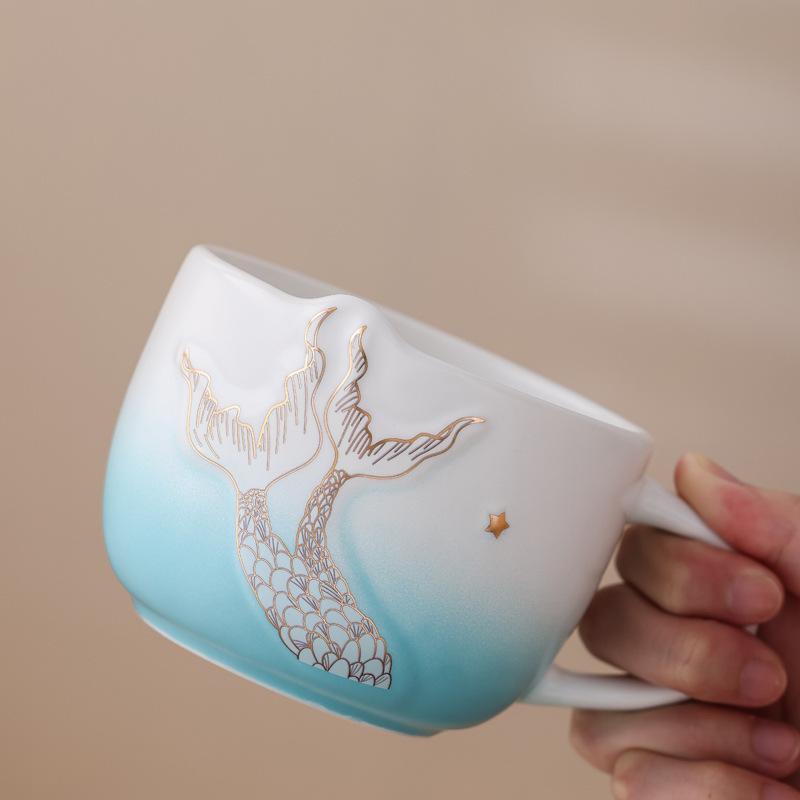 Mermaid Coffee Cup, Shell Cup, Ceramic Cup Souvenir, Coffee Shop Entry Gift Printing