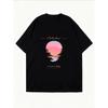 White Oversized T Shirt With Abstract Sunset Print And Text For Casual Wear