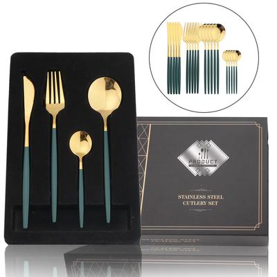 Set di 24 Posate in Acciaio Inossidabile Coltello Forchetta Cucchiaio Posate da Tavola Occidentali da Cucina Verde Dorato Scatola Regalo