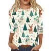 Women's Fashion Casual Round Neck Three-quarter Sleeve Christmas Print T-shirt Top