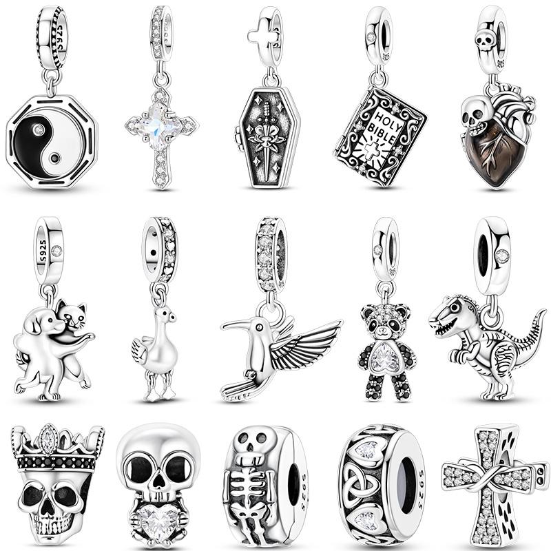925 Silver Welcome To Colorless And Minimalist World Skull Charms Bead For Women Fit Bracelet DIY Jewelry Gift