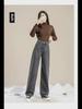 Women's Plush High-Waist Wide-Leg Jeans - Slim, Warm, All-Match Loose Straight Fit for Autumn/Winter