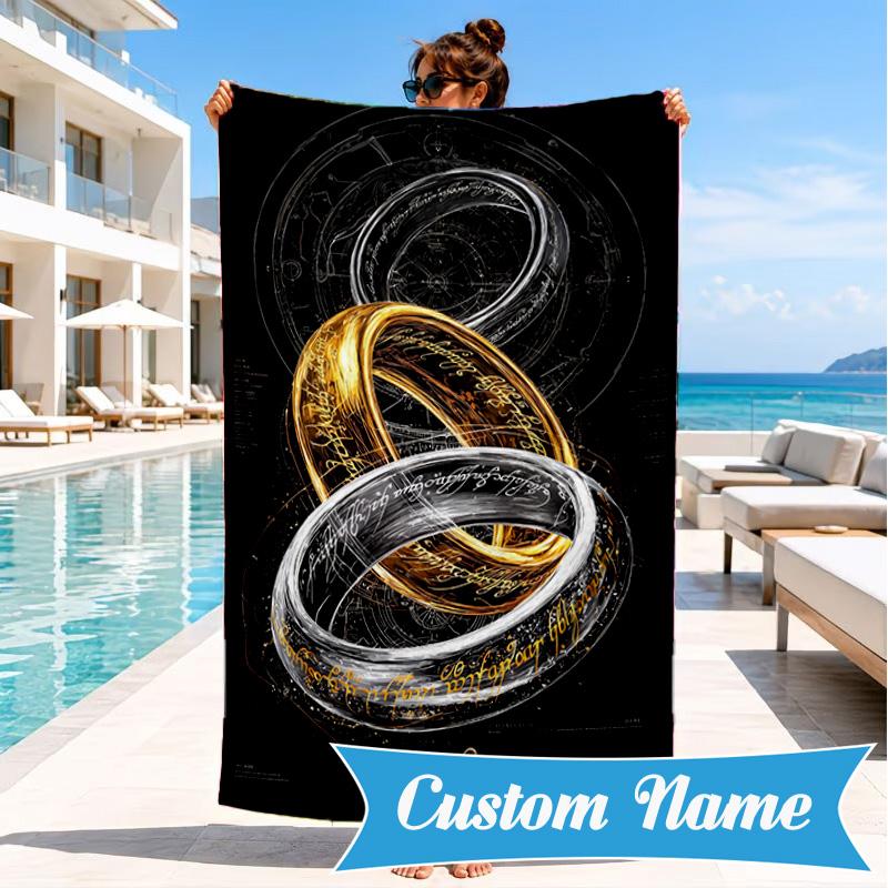 Custom Name Journey Through Middle-earth Personalized Microfiber Beach Towel, Quick-Dry, Ideal for Summer Travel, Beach Essential, Swimming