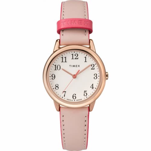 Timex Women's Easy Reader Leather Strap Watch, Pink/Rose Gold