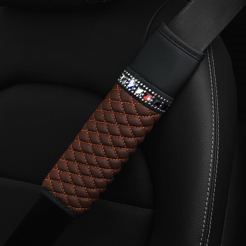 Rhinestone Leather Breathable Car Seat Belt Shoulder Pad Protective