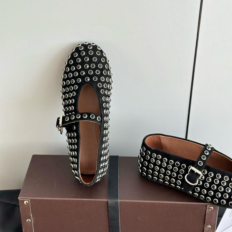 Migua Suede Crystal Mary Jane Flats with Rivets