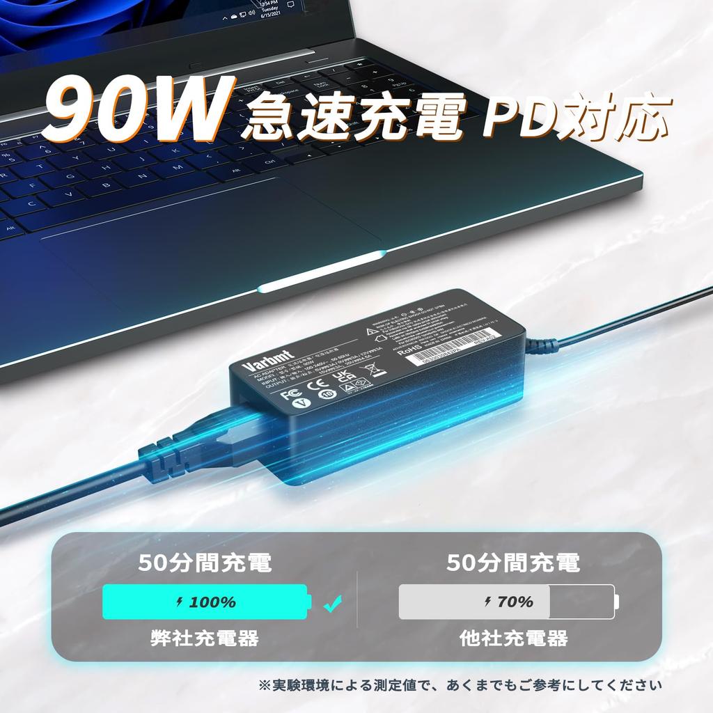 Varbmt 90W Lenovo AC Adapter, USB C Type-C Power Adapter, Laptop Charger Compatible with Lenovo Thinkpad L380, L390, L480, L490, L580, L590, Yoga, X27