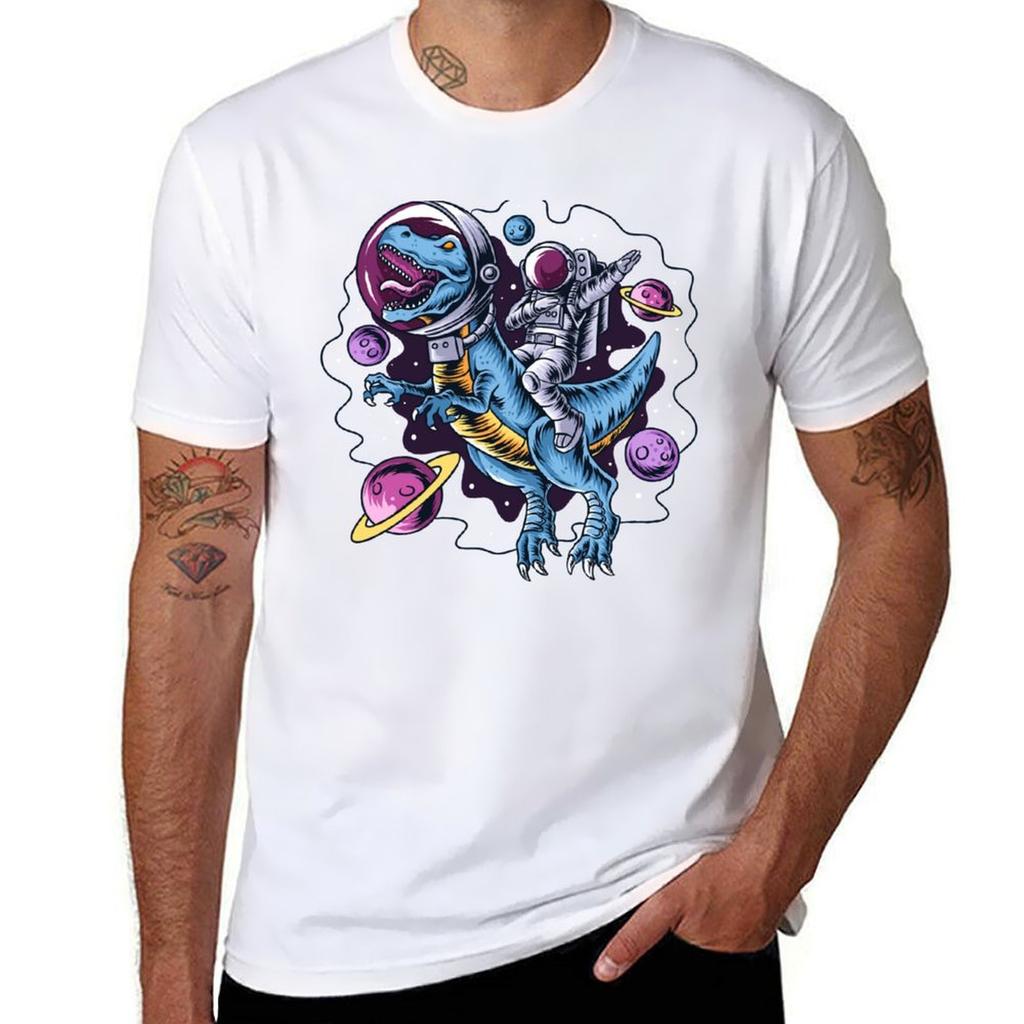 Dabbing Astronaut Riding An Astronaut Dinosaur Tshirt Plus Size Basic Short Sleeve Top Tshirt
