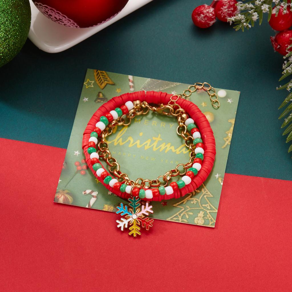 

Christmas Resin Clay Bracelet Set With Snowflake Tree And Santa Pendants For Women Gift