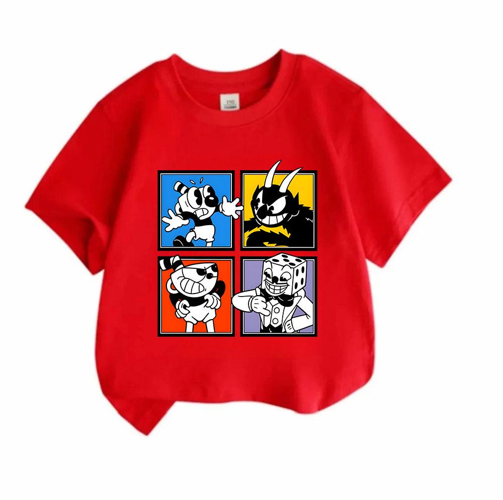Kids Boys Girls 100% Cotton Crew Neck Short Sleeve T-shirt, Funny Cartoon Game Character Print Casual Soft Breathable Tee Top for Daily Wear