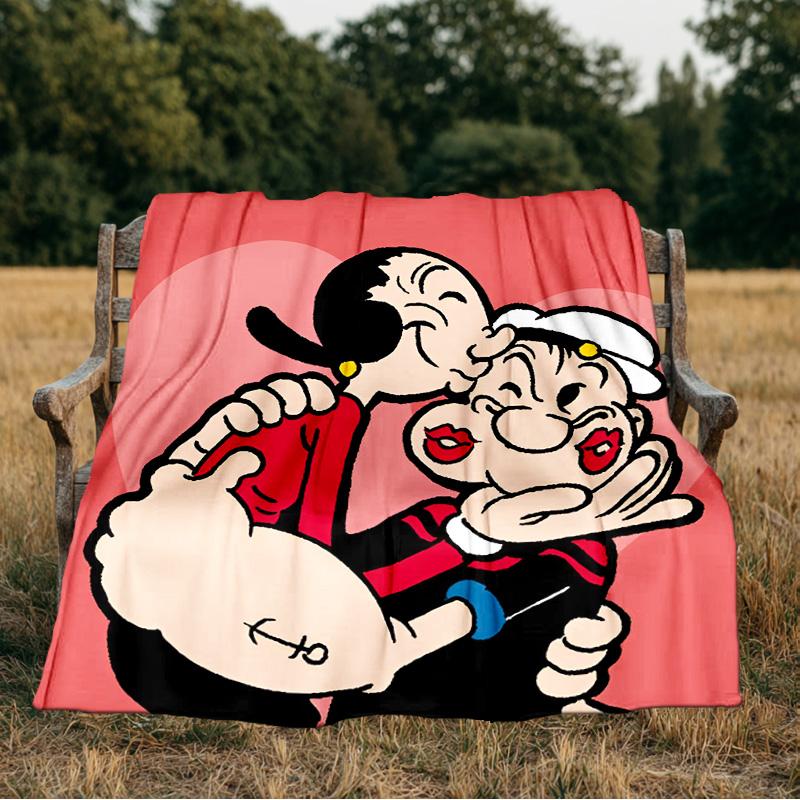 Po-peye And Olive In Action Blanket Flannel Throw for Sofa, Indoor, Camping, Living Room, Office, Chair, And Bed Soft Birthday Gift