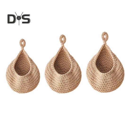 

3 шт. подвесные корзины для фруктов, настенная корзина в стиле бохо, плетеная вручную настенная корзина для фруктов с сетчатыми мешками, органайзер для фруктов из хлопковой веревки для чеснока, картофеля 1 Set