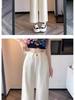 Khaki High-Waisted Cropped Wide-Leg Jeans for Women - Summer 2026 Thin Style, Petite Fit, Leg-Covering Straight Pants.