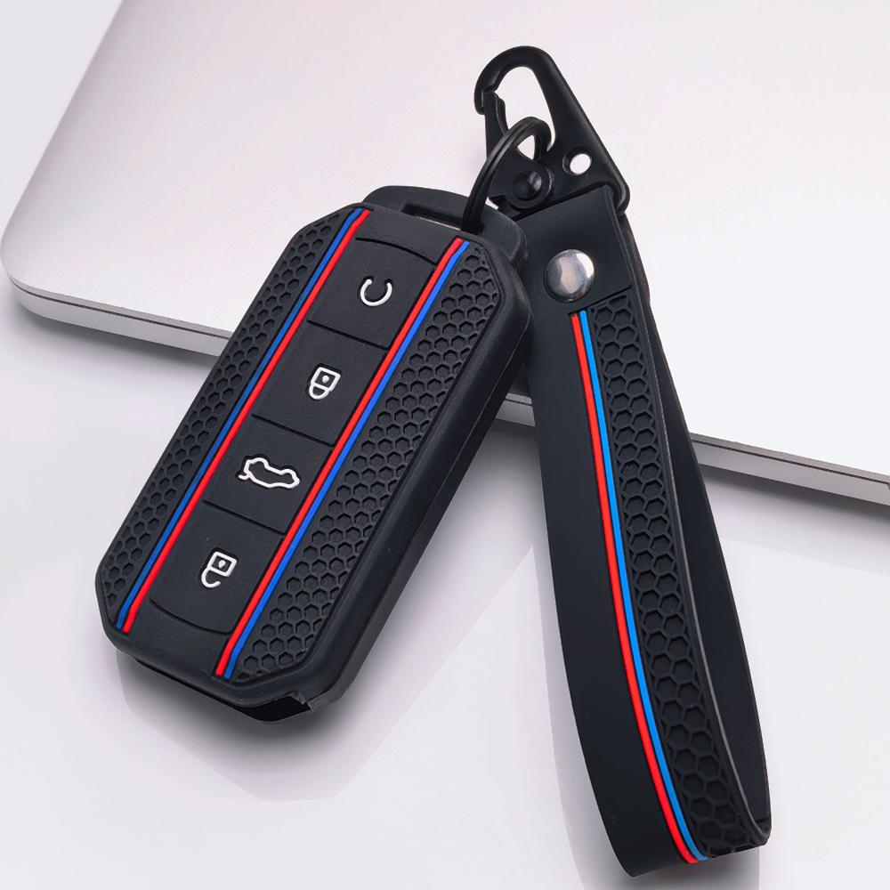 Key Shell Cover for Chery Omoda C7 Jaecoo J7 J5 with Keychain Ergonomic Soft Key Shell for 4 Button Chery Smart Car Remote Key Anti-Scratch Surface