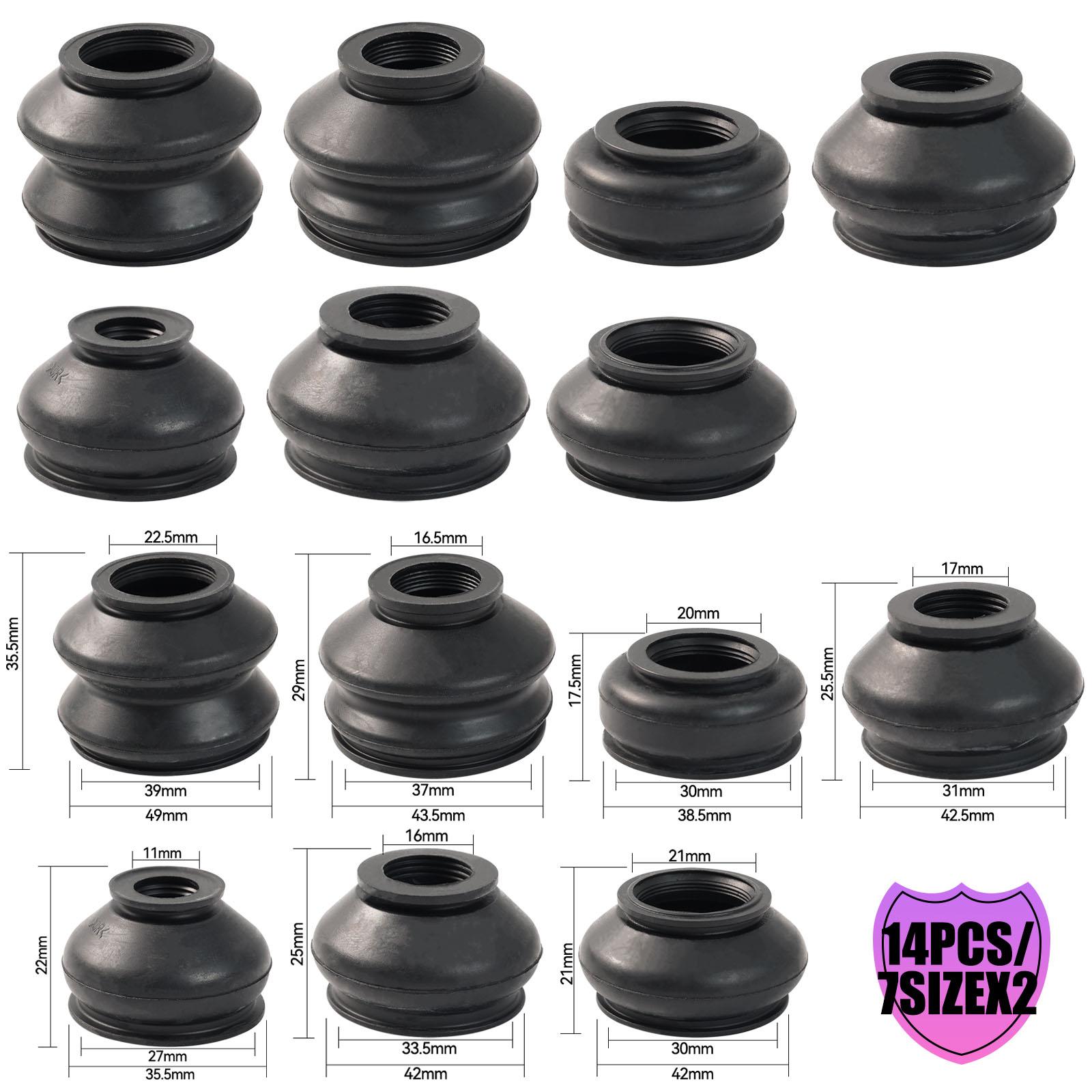 

14pcs Universal Multipack Rubber Ball Joint Boot Dust Covers Caps Guard Tie Rod Linkages End Set Replacement Kit Protector Car Parts Accessories 7SIZEX2